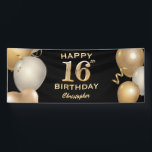 16th Birthday Partyブラック&金ゴールドバルーン 横断幕<br><div class="desc">16thバースデーパーティーブラックと金ゴールドバルーンと紙吹雪バナー。さらにカスタマイクリックズを行う場合はカスタマイズ、「IT」ボタンをクリックし、このテンプレートを変更するためにデザインツールを使用する。</div>
