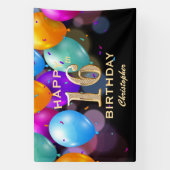 16th Birthday Partyブラック&金ゴールドバルーン 横断幕 (縦)