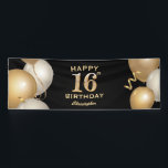 16th Birthday Partyブラック&金ゴールドバルーン 横断幕<br><div class="desc">16thバースデーパーティーブラックと金ゴールドバルーンと紙吹雪バナー。さらにカスタマイクリックズを行う場合はカスタマイズ、「IT」ボタンをクリックし、このテンプレートを変更するためにデザインツールを使用する。</div>