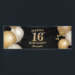 16th Birthday Partyブラック&金ゴールドバルーン 横断幕<br><div class="desc">16thバースデーパーティーブラックと金ゴールドバルーンと紙吹雪バナー。さらにカスタマイクリックズを行う場合はカスタマイズ、「IT」ボタンをクリックし、このテンプレートを変更するためにデザインツールを使用する。</div>