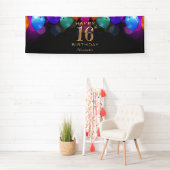16th Birthday Partyブラック&金ゴールドバルーン 横断幕 (インサイチュ)