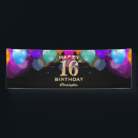 16th Birthday Partyブラック&金ゴールドバルーン 横断幕<br><div class="desc">16thバースデーパーティーブラックと金ゴールドカラフルバルーンと紙吹雪メッセージカード。さらにカスタマイクリックズを行う場合はカスタマイズ、「IT」ボタンをクリックし、このテンプレートを変更するために当社のデザインツールを使用する。</div>
