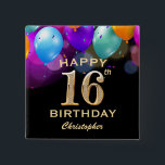 16th Birthday Partyブラック&金ゴールドバルーン 缶バッジ<br><div class="desc">16th Birthday Partyブラックと金ゴールドバルーンカラフルと紙吹雪ボタン。さらにカスタマイクリックズを行う場合はカスタマイズ、「IT」ボタンをクリックし、このテンプレートを変更するために当社のデザインツールを使用する。</div>