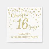 16th Birthday Partyホワイトダイヤモンドと金ゴールド スタンダードカクテルナプキン (正面)