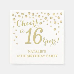 16th Birthday Partyホワイトダイヤモンドと金ゴールド スタンダードカクテルナプキン