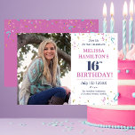 16th Birthday Party写真 招待状<br><div class="desc">16th Birthday Partyフォト招待状。あなたの写真と一緒に設計された16歳の誕生日パーティーの招待と彼らの誕生日の特別な人に友達と家族を集めお気に入りのなさい。フロント文字には、カラフル紙吹雪のアクセントを持つ白い背景の名前、イベント日、時間、および場所が含まれる。リバース文字は、カラフル紙吹雪アクセントを持つ明るいピンク色の背景に、追加イベント詳細とRSVP情報を含む。パーソナライズするには、サンプルを置き換えるために当社のテンプレートを使用して画像を挿入する。次のクリックトピック： FIT、FITに合わ離れせ、必要に応じて宇宙に合わせて配置。文字を完了するには、サンプルを置き換えて、詳細をテンプレートに挿入する。この16th Birthday Party Invitationは、プリントとダウンロードの両方で利用可能である。プリントまたはダウンロードカラーとフォントは、当社の画面上のカラーピッカーツールで画像に合わせて変更できる。一致するバナーつるも表示されパーソナライズされたる。</div>