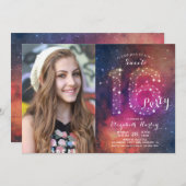 16th Birthday Party銀河系星座フォト 招待状 (正面/裏面)