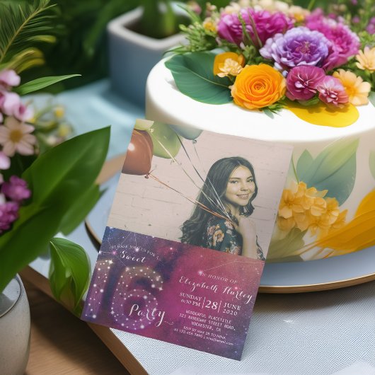 16th Birthday Party銀河系星座フォト 招待状