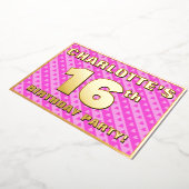 16th Birthday Party —おもしろいピンクのハートとストライプ 箔招待状 (回転した状態)