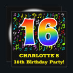 16th Birthday Party:おもしろいミュージックシンボルRainbow 16 招待状<br><div class="desc">このおもしろい、エキサイティングで誕生日パーティーの招待デザインの正面鮮やかには、レインボースペクトルのグラデーションのパターンとインスパイア共に、編集可能な名前とメッセージ"16th Birthday Party!"と多数の"16"が含まれている。 背景の一部には、色やサイズの様々な音符や記号のおもしろいパターンが含まれている。背面にパーソナライズされたは、潜在的なゲストのイベントに関する情報が招待されある。このような誕生祝いの招待カードパーソナライズされたは、曲の作曲家、歌手、ミュージシャン、または他の誰かの16歳の誕生日を祝うために開催される会合の潜在的なゲストに送信されるかもしれない。[～Z0000427]</div>