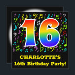 16th Birthday Party:おもしろいミュージックシンボルRainbow 16 招待状<br><div class="desc">このおもしろい、エキサイティングで誕生日パーティーの招待デザインの正面鮮やかには、レインボースペクトルのグラデーションのパターンとインスパイア共に、編集可能な名前とメッセージ"16th Birthday Party!"と多数の"16"が含まれている。 背景の一部には、色やサイズの様々な音符や記号のおもしろいパターンが含まれている。背面にパーソナライズされたは、潜在的なゲストのイベントに関する情報が招待されある。このような誕生祝いの招待カードパーソナライズされたは、曲の作曲家、歌手、ミュージシャン、または他の誰かの16歳の誕生日を祝うために開催される会合の潜在的なゲストに送信されるかもしれない。[～Z0000427]</div>