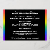 16th Birthday Party:おもしろい、レインボーカラフルパターン 箔招待状 (裏面)