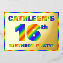 16th Birthday Party —おもしろい、レインボースペクトル「16」 箔招待状