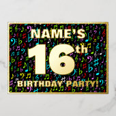 16th Birthday Party —おもしろい、音楽シカラフルンボル 箔招待状 (正面)