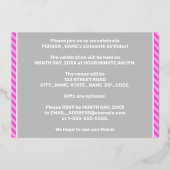 16th Birthday Party — はっきりした、おもしろい、ピンクストライプ色16 箔招待状 (裏面)