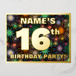 16th Birthday Party:, はっきりした Fireworks カラフル Look 箔招待状ポストカード<br><div class="desc">このおもしろいとアップビート16歳の誕生日パーティー/お祝いフォイル招待はがきデザインの正面には、名前パーソナライズされた、多数の"16th"、メッセージ"BIRTHDAY PARTY!"、および縁どaが含まれる。正面の背景には、お祝いの花火が打ち上げられるエキサイティングなカラフル模様がある。バックにはパーソナライズされた、日付、時刻、場所/場所、その他の重要な情報など、イベントに関する詳細が含まれている。このような編集可能な招待状は、誰かの16歳の誕生日のお祝いで開催される誕生日パーティーや集まりに招待状の出席者/ゲストをおもしろいする方法である可能性がある。[～Z0000609]</div>