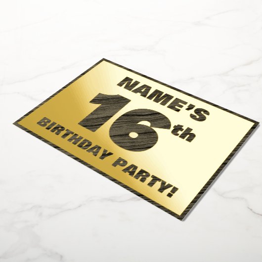 16th Birthday Party — はっきりした Wood Grainフェイク文字 箔招待状 (回転した状態)