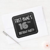 16th Birthday Party:アールデコスタイルと名前をカスタムする スクエアシール (封筒)