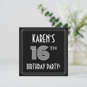 16th Birthday Party:アールデコスタイル(名前をカスタムする付) 招待状
