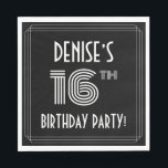16th Birthday Party:アールデコスタイル 名前をカスタムする スタンダードランチョンナプキン<br><div class="desc">1920年代スタイリッシュ-1930年代のスタイル/お祝い紙ナプキンデザインは、カスタマイズ可能な名前、複雑なデコスタイル数インスパイア16位、メッセージ「BIRTHDAY PARTY!」、メッセージとメッセージを持つ1920年代から1930年代までのを備えている。デフォルトでは黒色の背景を備えているがカスタマイズ、色にも好きな色に違うなることがもしできる。紙スタイリッシュナプキンは、16歳の誕生日のお祝いで誰かの誕生日パーティーを開催する際に使用されるかもしれない。[～Z0000616]</div>