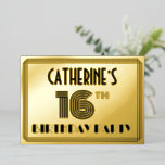 16th Birthday Party —アールデコスタイル「16」 & Name 箔招待状<br><div class="desc">1920年代スタイリッシュ/1930年代のスタイルインスパイア1920年代/1930年代の誕生祝いの招待カードデザインの前には、名パーソナライズされた前、複雑なデコスタイル数インスパイア「16位」、メッセージ「BIRTHDAY PARTY」、ラインのパターンを構成する曲解が含まれている。バックにはパーソナライズされた、日付、時刻、会場/場所、その他の重要な詳細など、イベントに関する情報が含まれている。豪華スタイリッシュでカスタマイズ、このような招待状は、誰かの16歳の誕生日を祝って行われる招待状会へのゲストの誕生日に使用されるかもしれない。[～Z0000594]</div>