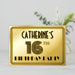 16th Birthday Party —アールデコスタイル「16」 & Name 箔招待状<br><div class="desc">1920年代スタイリッシュ/1930年代のスタイルインスパイア1920年代/1930年代の誕生祝いの招待カードデザインの前には、名パーソナライズされた前、複雑なデコスタイル数インスパイア「16位」、メッセージ「BIRTHDAY PARTY」、ラインのパターンを構成する曲解が含まれている。バックにはパーソナライズされた、日付、時刻、会場/場所、その他の重要な詳細など、イベントに関する情報が含まれている。豪華スタイリッシュでカスタマイズ、このような招待状は、誰かの16歳の誕生日を祝って行われる招待状会へのゲストの誕生日に使用されるかもしれない。[～Z0000594]</div>