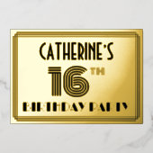 16th Birthday Party —アールデコスタイル「16」 & Name 箔招待状 (正面)