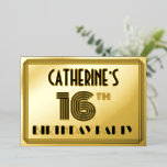 16th Birthday Party —アールデコスタイル「16」 & Name 箔招待状<br><div class="desc">1920年代スタイリッシュ/1930年代のスタイルインスパイア1920年代/1930年代の誕生祝いの招待カードデザインの前には、名パーソナライズされた前、複雑なデコスタイル数インスパイア「16位」、メッセージ「BIRTHDAY PARTY」、ラインのパターンを構成する曲解が含まれている。バックにはパーソナライズされた、日付、時刻、会場/場所、その他の重要な詳細など、イベントに関する情報が含まれている。豪華スタイリッシュでカスタマイズ、このような招待状は、誰かの16歳の誕生日を祝って行われる招待状会へのゲストの誕生日に使用されるかもしれない。[～Z0000594]</div>