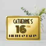 16th Birthday Party —アールデコスタイル「16」 & Name 箔招待状<br><div class="desc">1920年代スタイリッシュ/1930年代のスタイルインスパイア1920年代/1930年代の誕生祝いの招待カードデザインの前には、名パーソナライズされた前、複雑なデコスタイル数インスパイア「16位」、メッセージ「BIRTHDAY PARTY」、ラインのパターンを構成する曲解が含まれている。バックにはパーソナライズされた、日付、時刻、会場/場所、その他の重要な詳細など、イベントに関する情報が含まれている。豪華スタイリッシュでカスタマイズ、このような招待状は、誰かの16歳の誕生日を祝って行われる招待状会へのゲストの誕生日に使用されるかもしれない。[～Z0000594]</div>