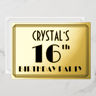 16th Birthday Party —アールデコ検索「16」 +名前 箔招待状