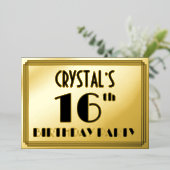 16th Birthday Party —アールデコ検索「16」 +名前 箔招待状 (立ち正面)
