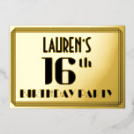 16th Birthday Party:アールデコ「16」と名前 箔招待状<br><div class="desc">1920年代から1930年代インスパイア1930年代までの1930年代のスタイル16誕生祝いフォイル招待カードデザインの前には、カスタマイズ可能な名前、アート10スタイルの数インスパイア「16th」、メッセージ「BIRTHDAY PARTY」、数々のラインの。バックにはパーソナライズされた、日付、時刻、会場/場所、その他の重要な詳細など、イベントに関する情報が含まれている。16歳エレガントの誕生日のお祝いに際しカスタマイズて行われる招待状会やパーティーに参加するや参加者に対して、このような贅沢な招待状を使う可能性がある。[～Z0000606]</div>