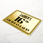 16th Birthday Party:アールデコ「16」と名前 箔招待状 (回転した状態)