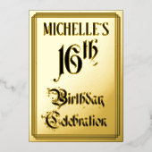 16th Birthday Party – スクリプエレガントト+名前をカスタムする 箔招待状 (正面)