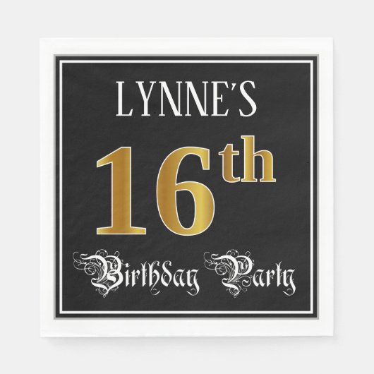 16th Birthday Party – スクリプファンシート、フェイク金ゴールド・ルック スタンダードランチョンナプキン (正面)