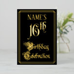 16th Birthday Party – スクリプファンシート&名前をカスタムする 箔招待状<br><div class="desc">この豪華でホイル16誕生祝い/エレガントパーティの招待状デザインの前面には、華やかなスクリプトスタイル文字で「16誕生祝い」というメッセージが載っている。名前をカスタムする。前面の背景はデフォルトで黒に着色されカスタマイズている違う。背面にはパーソナライズされた、日付、時刻、場所、その他の関連情報など、イベントに関する詳細が表示される。ま華美たファンシー、このようなカスタマイズ可能な招待状は、誰かの16歳の誕生日を祝って開催される誕生日パーティー/お祝いにゲストを招待状するために使用される可能性がある。[～Z0000589]</div>