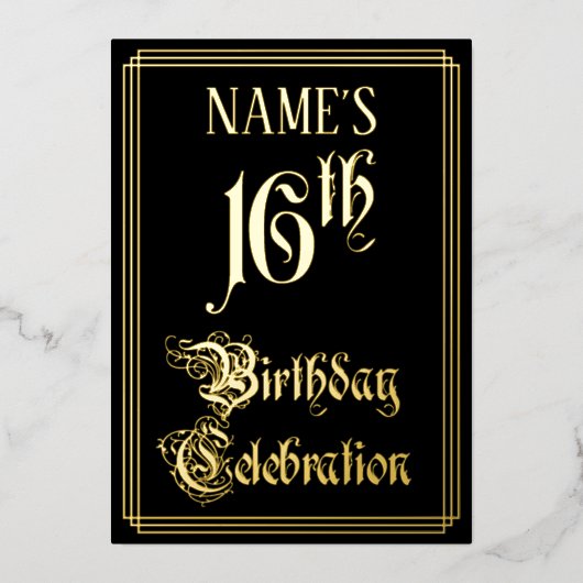 16th Birthday Party – スクリプファンシート&名前をカスタムする 箔招待状 (正面)