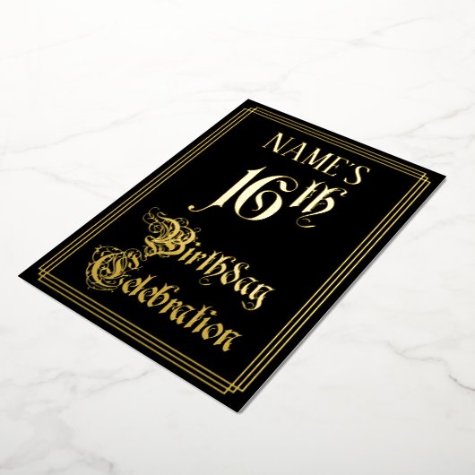 16th Birthday Party – スクリプファンシート&名前をカスタムする 箔招待状 (回転した状態)