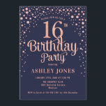 16th Birthday Party – ネイビー&バラ金ゴールド 招待状<br><div class="desc">16th Birthday Party Invitation（誕生日パーティーの招待状）ネイビーエレガントブルーのデザインとフェイクグリッターバラ金ゴールド。スクリプトスタイリッシュのフォントと紙吹雪の機能。メッセージもしメッセージはカスタム年齢。</div>