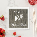 16th Birthday Party — ファンシー Script, フェイク Wood Look スタンダードランチョンナプキン<br><div class="desc">この誕生日華美をテーマファンシーにした紙ナプキンデザインには、編集可能な名前と「16th Birthday Party」というメッセージが含まれている。「16th」と「バースデーパーティー」という言葉は豪華なスクリプトスタイル文字である。背景にはフェイク木目模様がインスパイアある。このような豪華で手の込んだ紙のナプキンは、誰かの16歳の誕生日に開催される誕生日パーティ祝/お祝いで役立つかもしれない。[～Z0000564]</div>