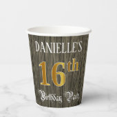 16th Birthday Party — フェイク金ゴールド&ウッドフェイク・ルックス 紙コップ (裏面)