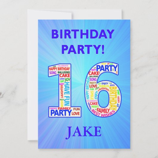 16th Birthday Party Invitation名前の追加 招待状 (正面)