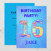 16th Birthday Party Invitation名前の追加 招待状 (正面/裏面)