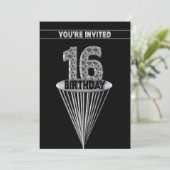 16th Birthday Party Invitation - Silver and Black, 招待状 (スタンド正面)