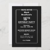 16th Birthday Party Invitation - Silver and Black, 招待状 (裏面)