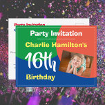 16th Birthday Party Invitation with Photoはがき ポストカード<br><div class="desc">名前と年数を持つ特別な誕生日パーティーへの招待。パーティの招待状はがき16歳。自分の写真を追加し、好みに合わせてサイズを変更。写真クレジット：写真©ストーリーツリースタジオ，スタンフォード。CA</div>