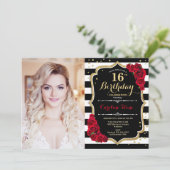 16th Birthday Party With Photo – 赤い金ゴールドブラック 招待状 (スタンド正面)