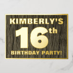 16th Birthday Party:, Wood はっきりした Grain Patternフェイ 箔招待状<br><div class="desc">この16歳はっきりしたの誕生日パーティー/お祝いフォイル招待カードの正面には、編集可能な名前、多数の"16th"、メッセージ"BIRTHDAY PARTY!"と縁どは、すべてフォイルです。フロントの背景には素朴で洗練フェイクされた木インスパイア粒の模様がある。背面にはパーソナライズされた、日付、時刻、場所/場所、その他の有用な情報など、イベントに関する詳細が表示される。このような編集可能な招待状は、誰かの16歳の誕生日に開催される誕生日パーティーの招待状の出席者に使用される可能性がありま祝す。[～Z0000598]</div>