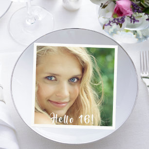 16th birthday photo hello 16 girl スタンダードカクテルナプキン
