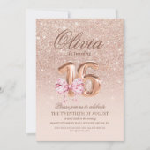 16th Birthday Rose Pink Gold Bow Birthday Party 招待状 (正面)